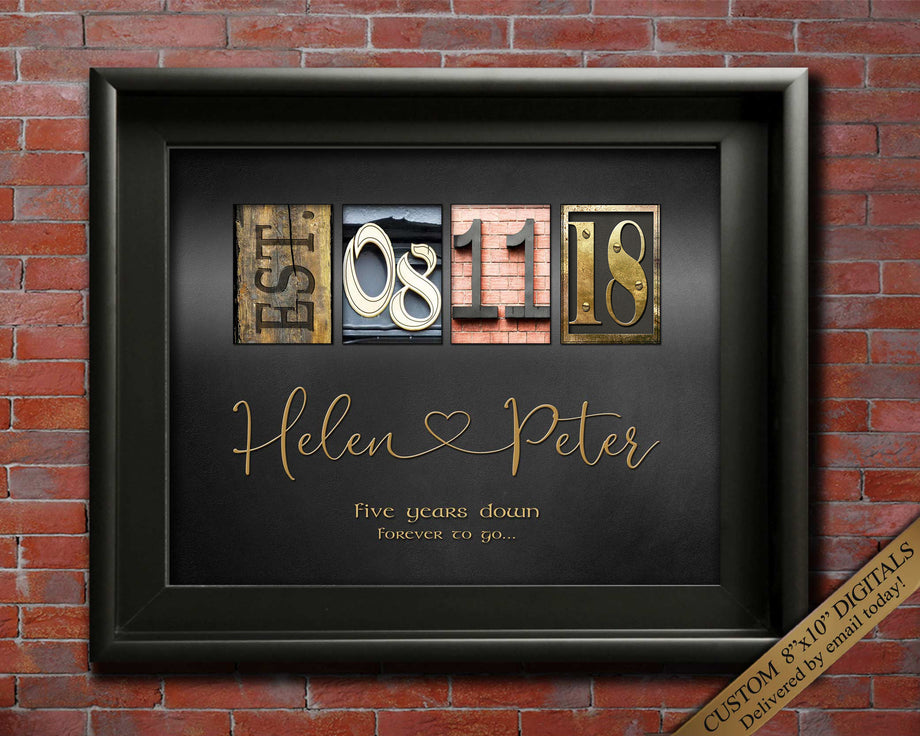 5th Year Anniversary, 4th Anniversary, 3rd Anniversary Gift, 2nd Anniv –  Letter Art Gifts